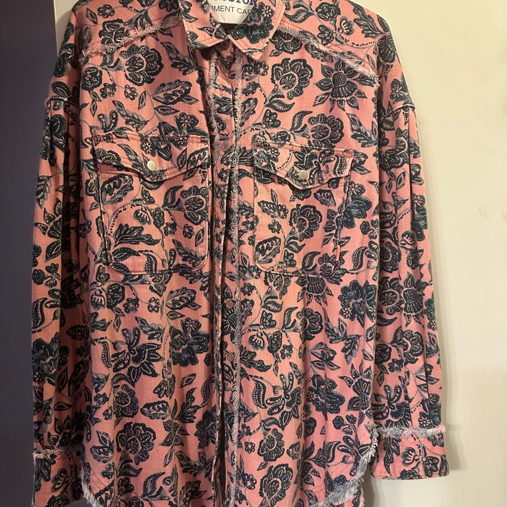 We The Free Pink Floral Button Down Shirt
